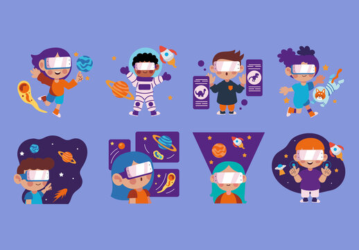 Colorful Metaverse Virtual Reality Illustration Set