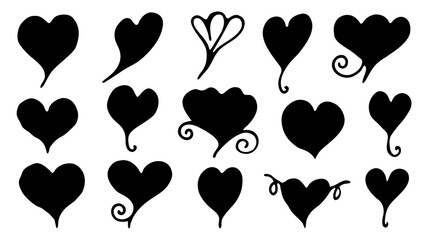 Hand-drawn Heart Shapes A Set of Black Silhouettes Perfect for Valentine's Day Designs and Romantic Decor