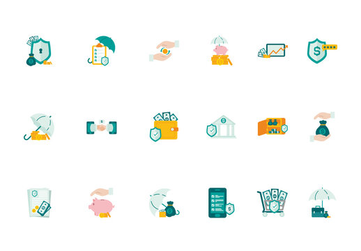 Teal And Yellow Money Guaranteed Security Icons Set