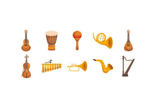 Yellow Music Instruments Orchestra Illustrations Set