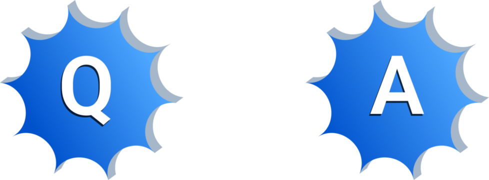 3D Blue Letter Q and A Starburst Icons Isolated on Transparent Background