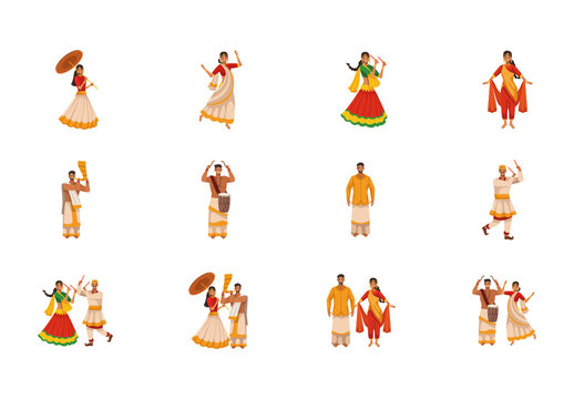 Colorful Onam Kerala Celebration Illustration Set