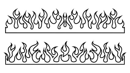 Set of two stylized fire flame banners in a clean line art design