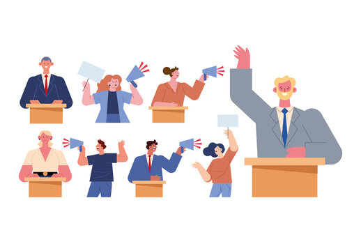 Colorful People Democracy Politics Illustration Set
