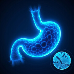 Human Stomach with Bacteria Illustration – Medical Concept for Gut Health, Microbiome, Gastric Infections, Probiotics, and Gastroenterology Awareness