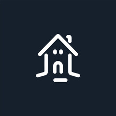 Minimalist House Icon with Sad Expression Design