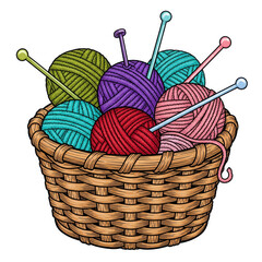 Yarn Basket PNG, Knitting Clipart with Flowers, Leaves and Citrus, Cozy Crafting Illustration for Handmade and DIY Projects