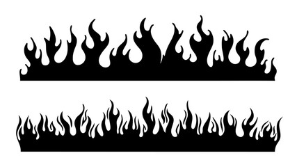 Dynamic Black Flame Silhouette Borders for Graphic Design Projects – Vector Illustration of Fiery Elements and Hot Burning Inferno Lines for Creative Design
