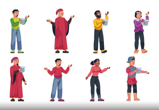 Colorful Poets Literature Writers Characters Illustrations Set