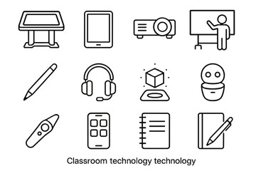 Vector technology vr ai display icon icons holographic smart interface stylus classroom