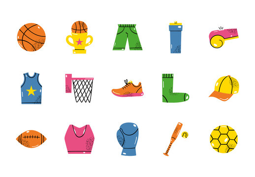 Colorful Sports Equipment Fitness Essentials Illustration Set