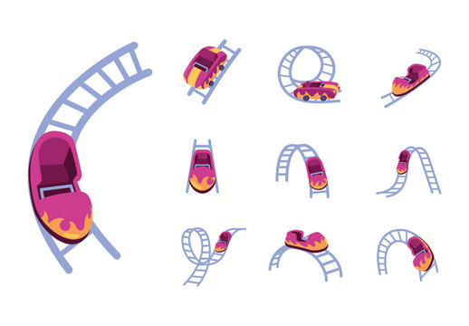 Fuschia And Yellow Roller Coaster Fun Ride Amusement Set