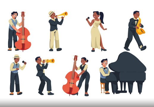 Colorful World Jazz Day Illustration Set