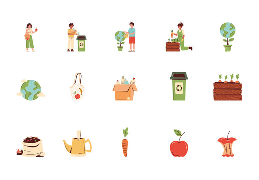 Green Ecological Nature Sustainability Illustrations Set