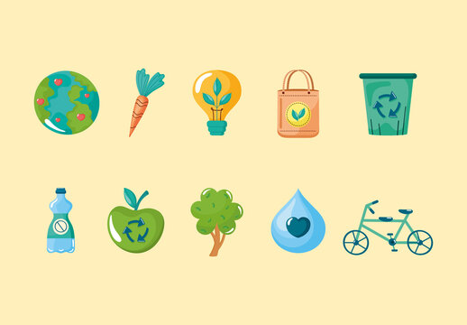 Green Ecology Recycling Badges Illustration Set