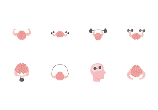 Pink And Grey Strong Brain Fitness Mind Illustration Set