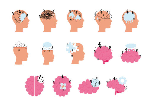 Colorful Depression Mental Health Illustrations Set