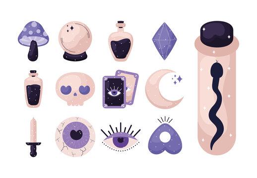 Purple And Beige Esoteric Magic Mystic Illustrations Set