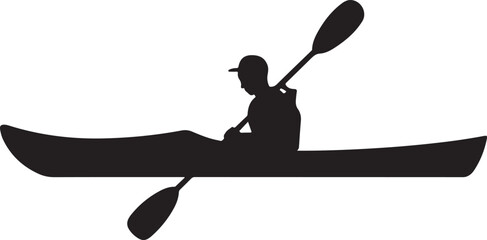 black silhouette of kayak on white background, vector