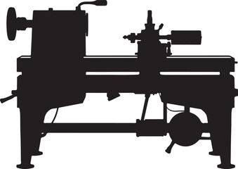 black silhouette of lathe machine on white background, vector