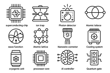 Unit cryogenic quantum computing entanglement system lattice icon futuristic atomic vector wave