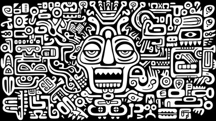Aztec Mask tribal Doodle face grunge background