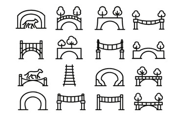 Fototapeta premium Eco safe animal walkway canyon overpass rope wildlife natural bridge vector icon