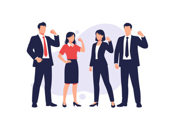 Diverse Business Team Flexing Muscles Showing Strength and Unity.