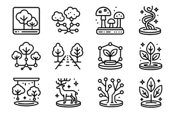 Leaves forest canopy nodes luminous digital vector wildlife icon icons augmented