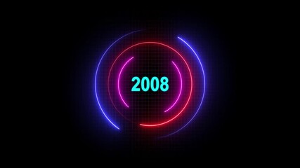 Futuristic neon light circle background with 2008 year text. Abstract glowing technology style.