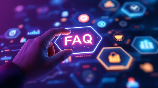 Faq frequently asked questions concept hand touching digital screen information support help online query