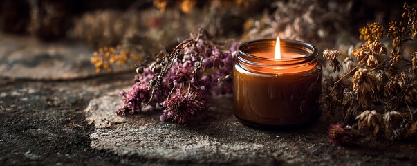 burning candle in a candlestick