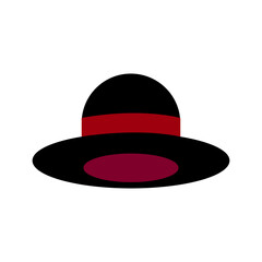 Flat Vector Illustration of a Black Hat with Red Band