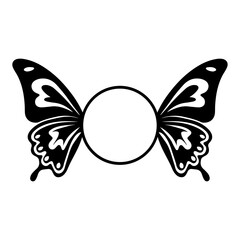 Butterfly wings with a central circle in black and white creating a symmetrical design element art