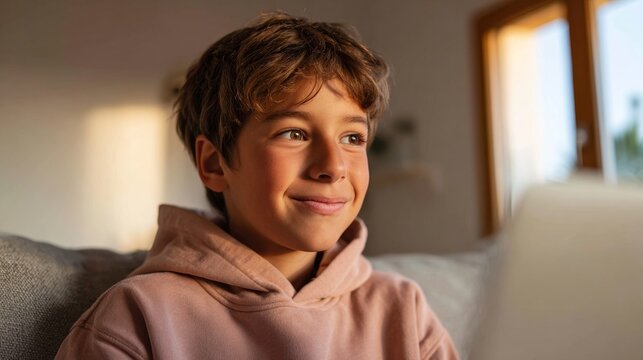 A young boy sitting at a desk using a laptop.