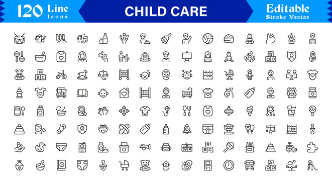 Child Care Modern Line Icon Set with Professional Minimal Design, Unique Vector Icons, Clean and Simple Style Perfect for Premium Use, Creative and Versatile Collection - Powered by Adobe