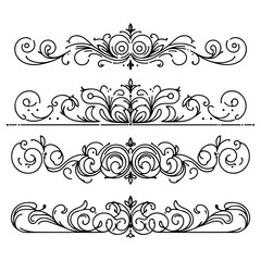 Abstract floral vector illustration with vintage scroll and ornate black leaf pattern elements