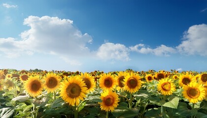 Sunflower Plants On Blue Sky Background