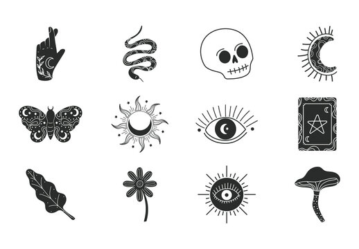 Black Esoteric Mystical Witchcraft Icons Set