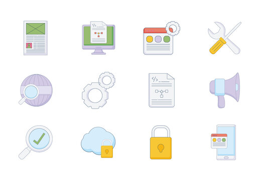 Blue And Gray Web Development Data SEO Illustrations Set