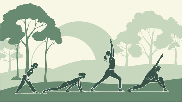 Mindful flow yoga sequence in serene nature setting for wellness and flexibility training