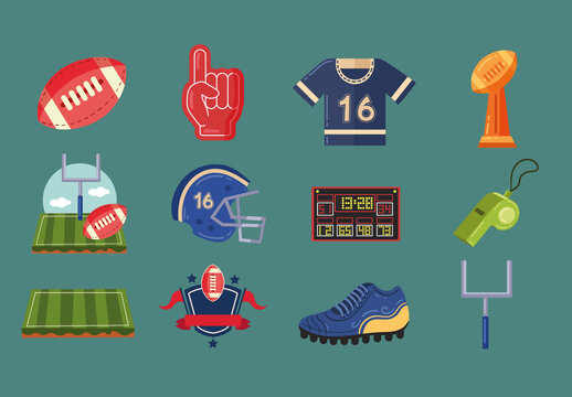 Colorful American Football Sport Illustrations Set