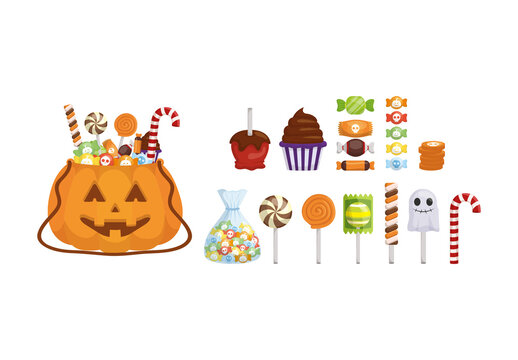 Orange And Red Halloween Candy Sweets Illustrations Set