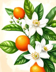 Orange blossoms and fruits illustration