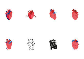 Red And Black Heart Biology Anatomy Icons Set