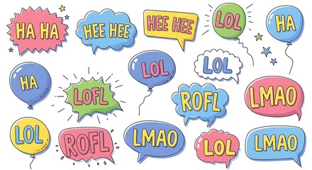 Funny Comic Speech Bubbles with Laughter Words.