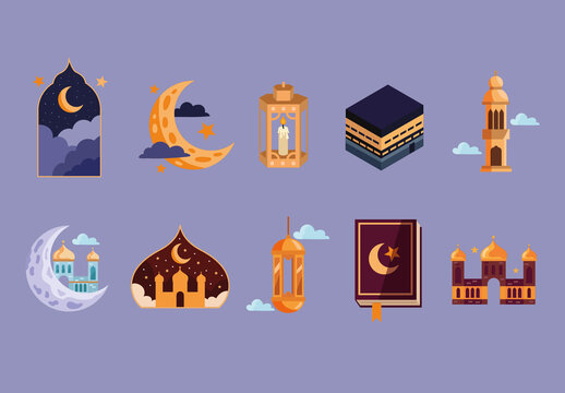 Colorful Isra Miraj Islam Illustrations Set