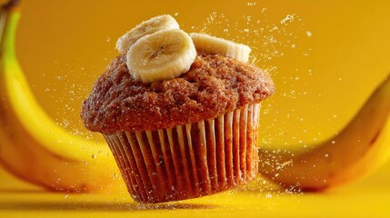 Floating Banana Muffin with Yellow Background