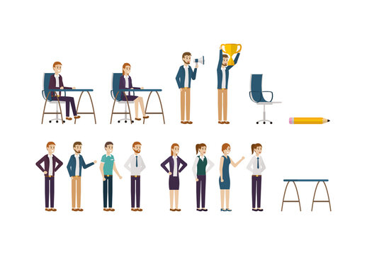 Colorful Productivity Office People Illustration Set