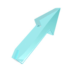 Light blue glass arrow pointing up isolated on transparent background